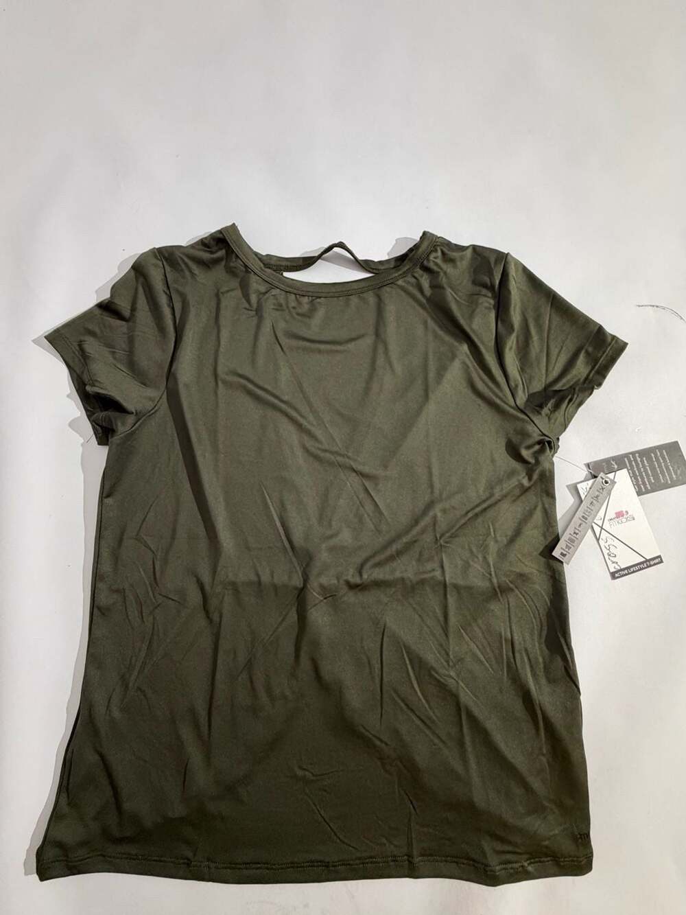 Olive Green Active Lifestyle T-Shirt Open Back Womens S NWT